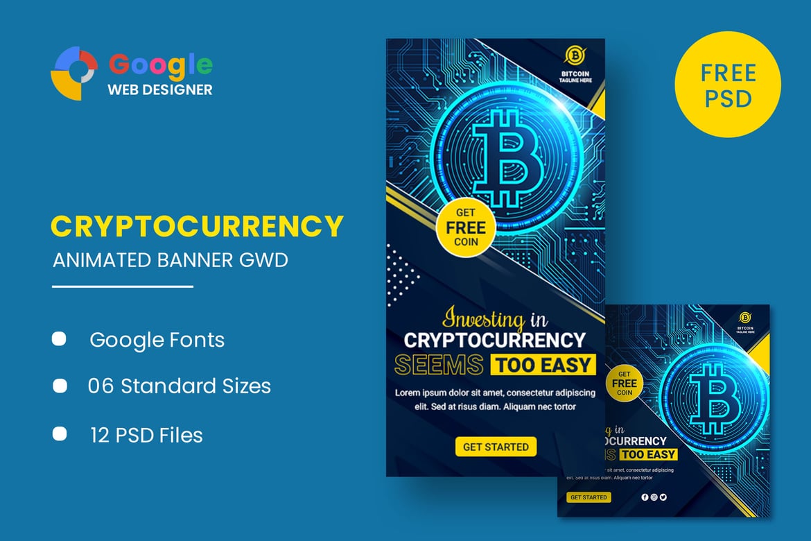 Template Website Banner Animasi Bitcoin untuk Cryptocurrency