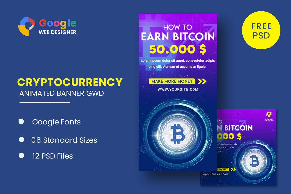 Template Website Banner Animasi Bitcoin untuk Cryptocurrency