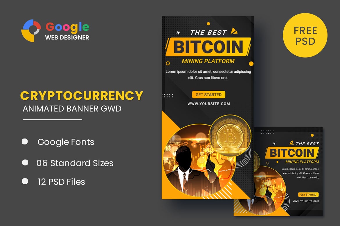 Template Website Banner Animasi Bitcoin untuk Cryptocurrency