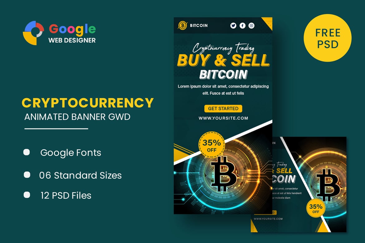 Template Website Banner Animasi Bitcoin untuk Cryptocurrency
