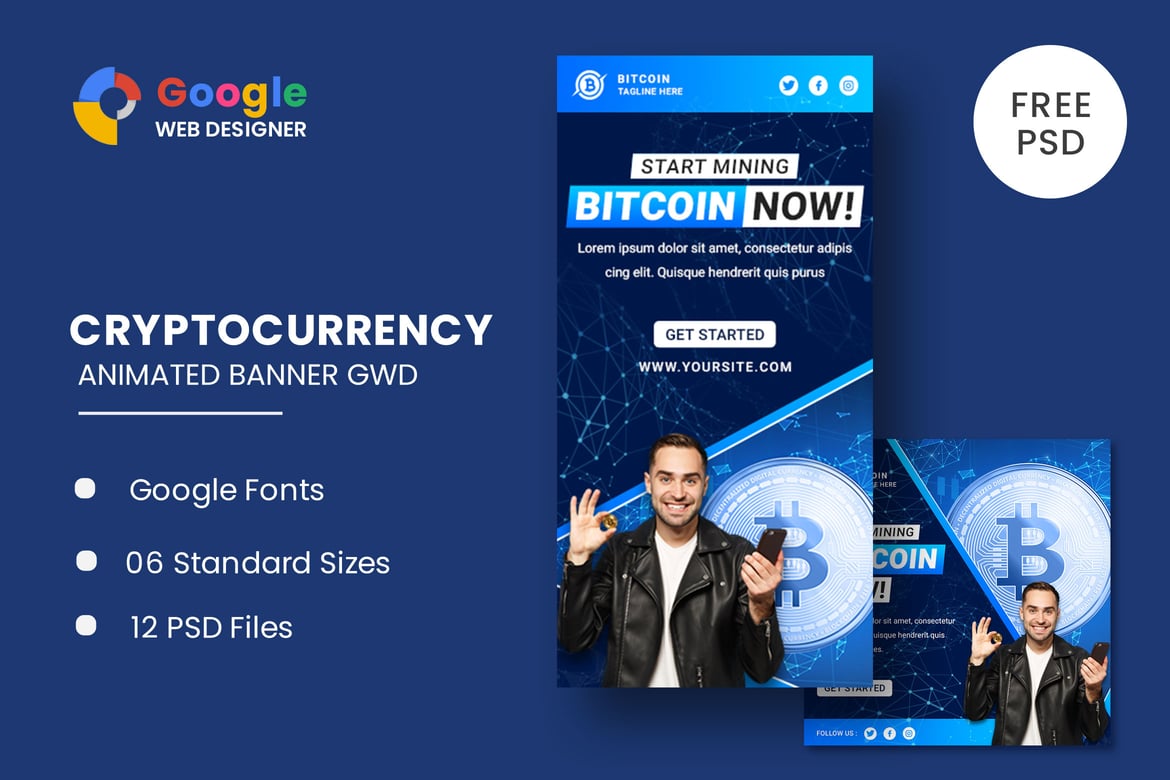 Template Web Banner Animasi Bitcoin untuk Cryptocurrency