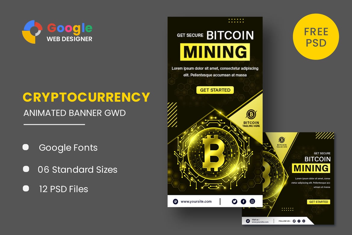 Template Website Banner Animasi Cryptocurrency Bitcoin