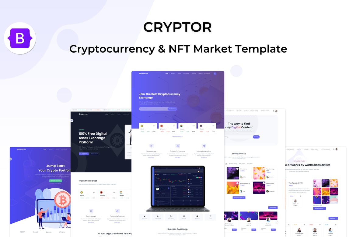 Cryptor - Template Website Pasar Cryptocurrency & NFT yang Responsif