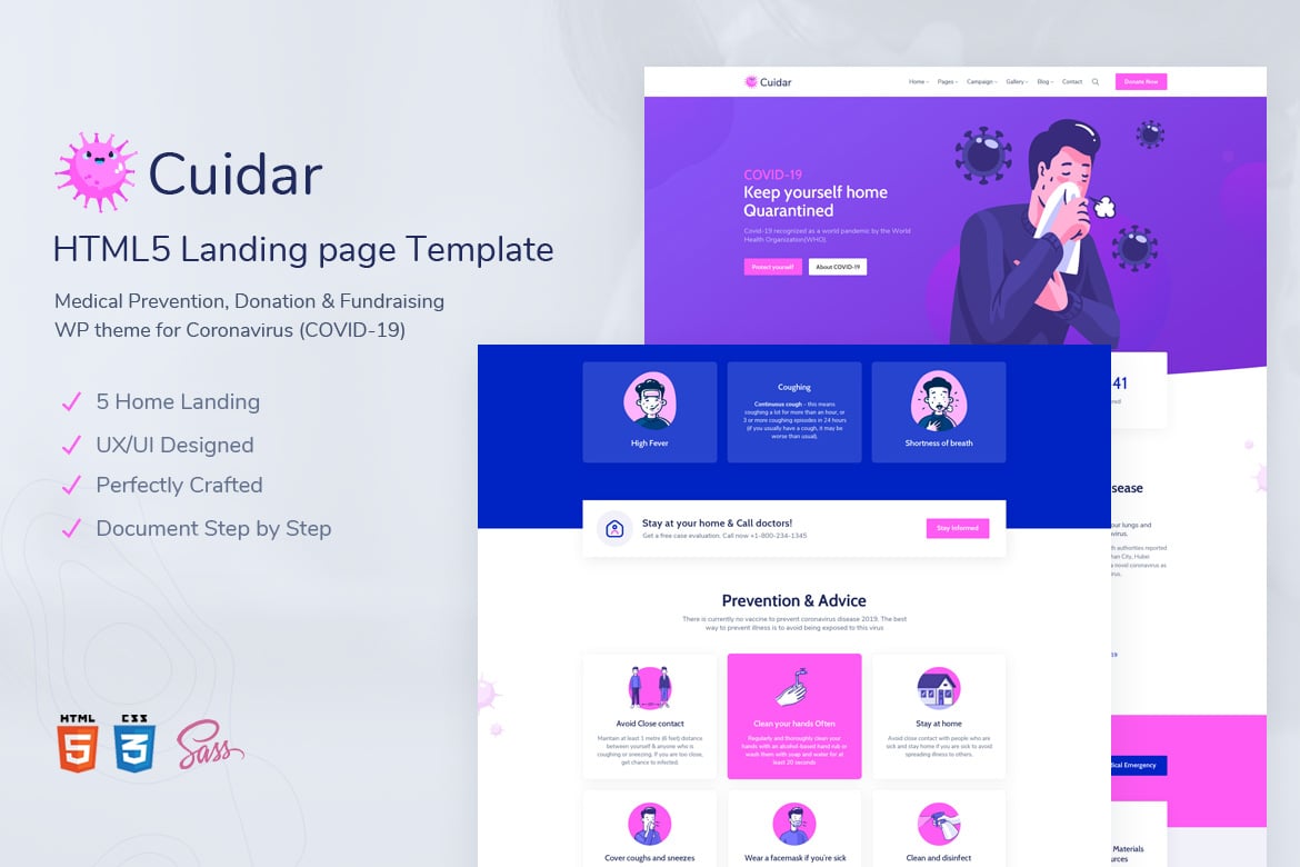 Cuidar - Template Website untuk Pencegahan Medis Coronavirus dan Donasi