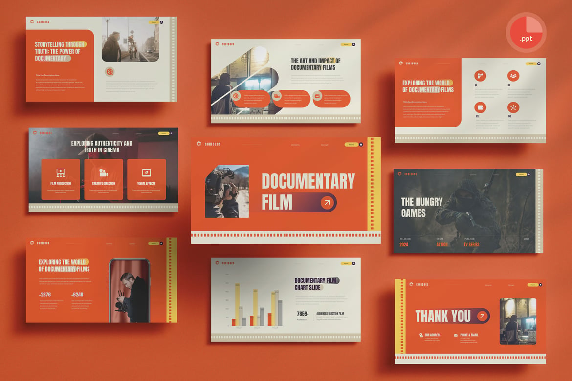 Curidocs - Template PowerPoint Film Dokumenter yang Menarik