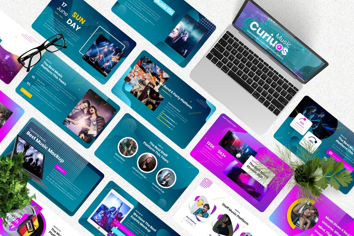 Template PowerPoint Curiuos untuk Industri Musik yang Kreatif dan Menarik