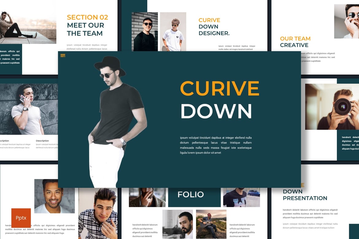 Template Presentasi PowerPoint Curive Down yang Kreatif dan Minimalis