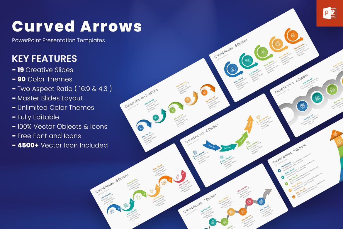 Template PowerPoint Panah Melengkung yang Elegan