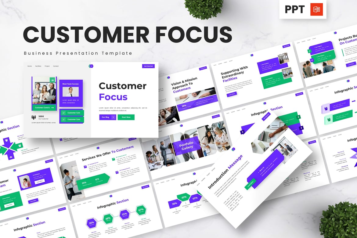Template Powerpoint Bisnis Berfokus pada Pelanggan yang Menarik