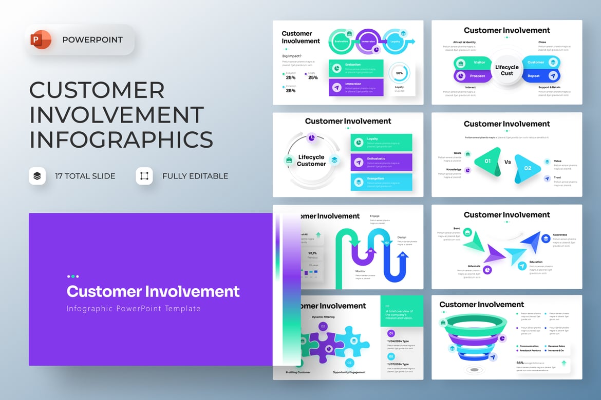Template PowerPoint Infografis Keterlibatan Pelanggan yang Menarik