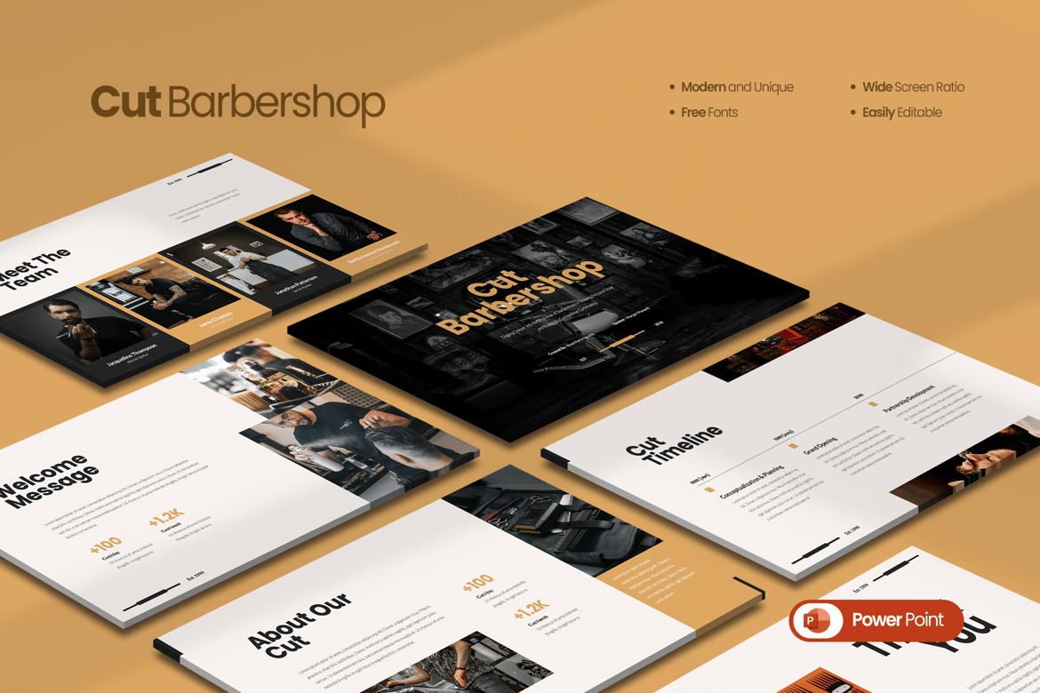 Template Powerpoint Barbershop Modern dan Kreatif