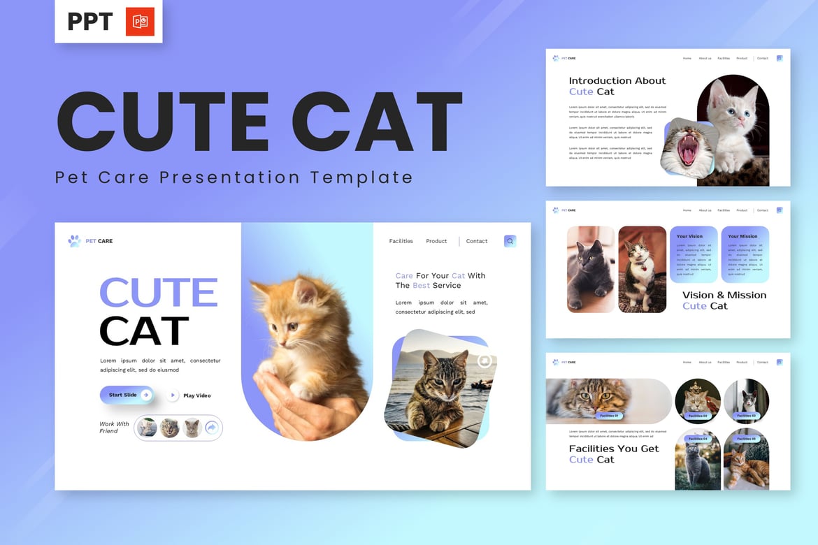 Template Presentasi PowerPoint Kucing Lucu untuk Perawatan Hewan Peliharaan