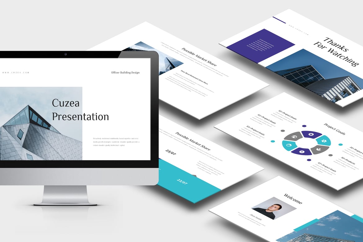 Template Presentasi PowerPoint Cuzea: Sewa Ruang Kantor