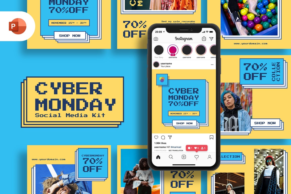 Template Presentasi Sosial Media Cyber Monday - PowerPoint yang Menarik