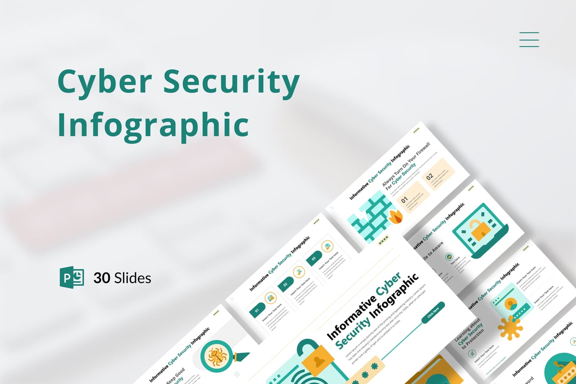 Template PowerPoint Infografis Keamanan Siber yang Menarik