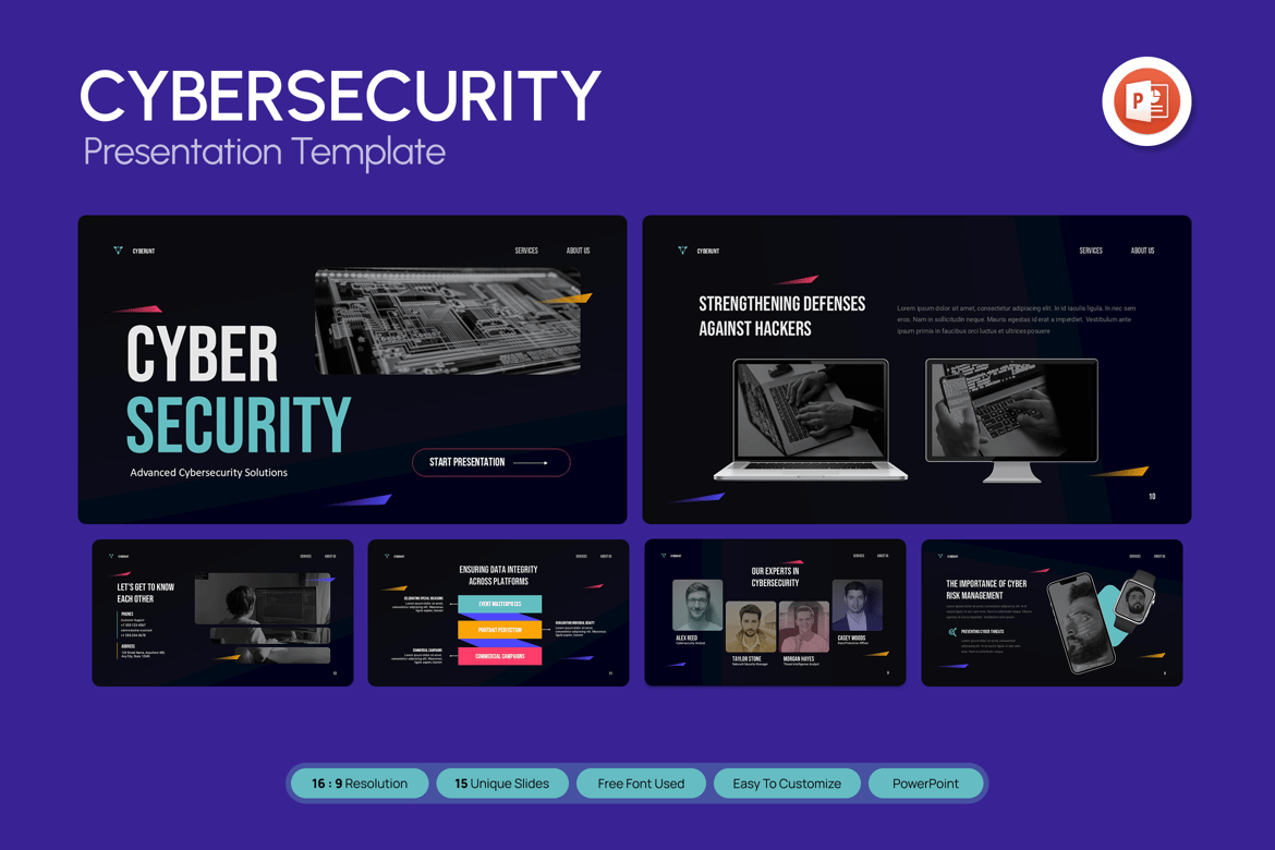 Template Presentasi PowerPoint Keamanan Siber yang Menarik