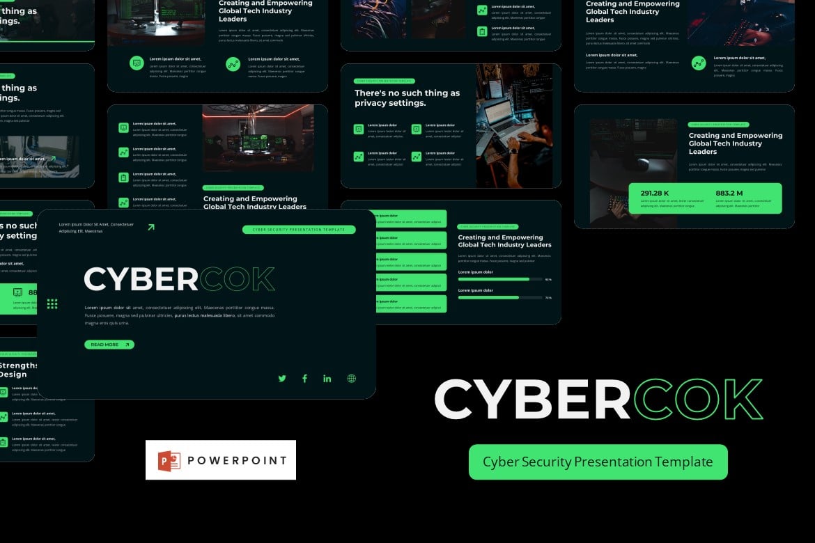 Template Powerpoint Keamanan Siber Cybercok yang Modern dan Profesional