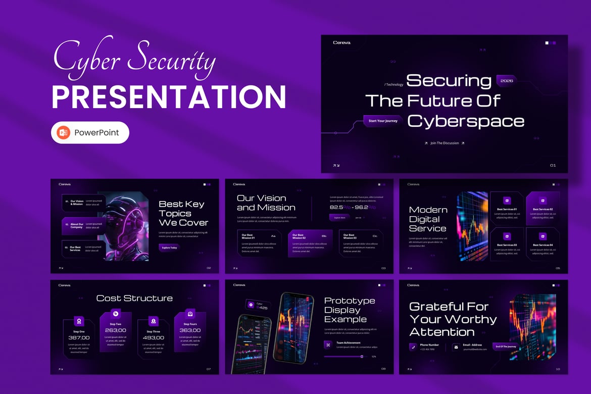 Template PowerPoint Teknologi Keamanan Siber yang Profesional