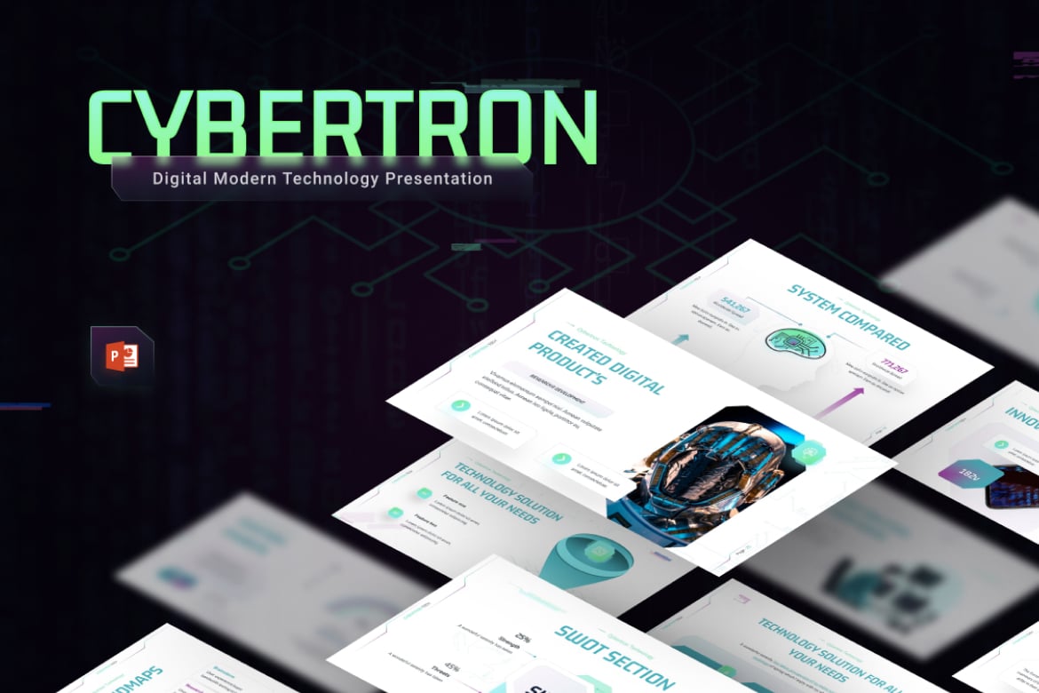 Template PowerPoint Teknologi Modern Cybertron yang Menarik
