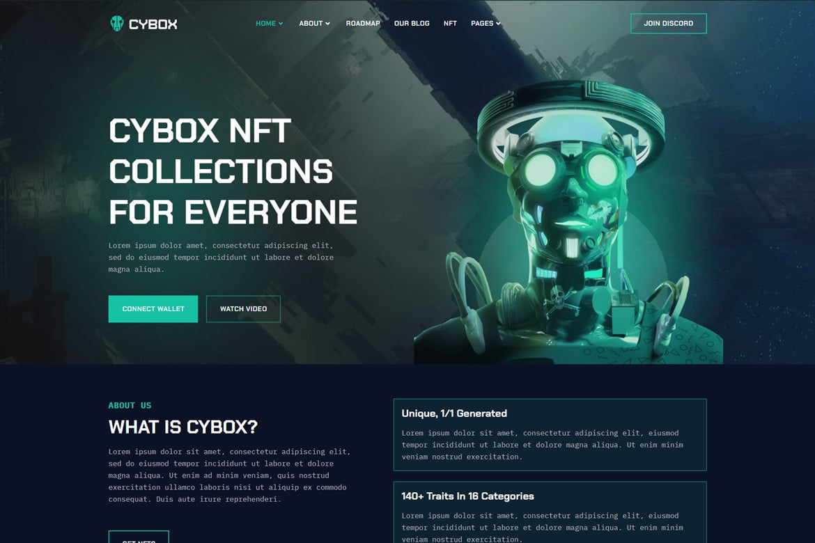 Cybox - Template Website Koleksi NFT Modern
