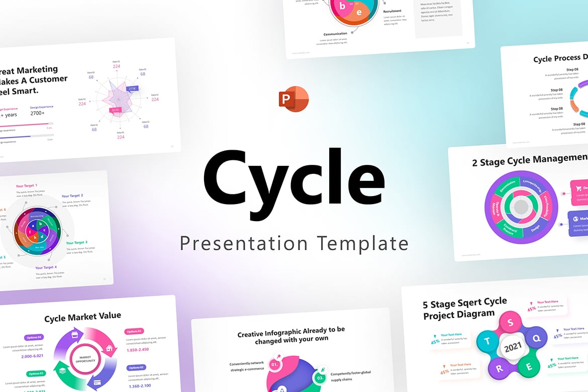 Template Presentasi PowerPoint Infografis Siklus yang Menarik