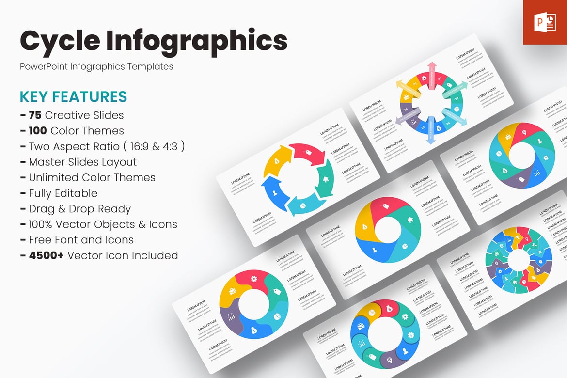 Template PowerPoint Infografis Siklus yang Menarik