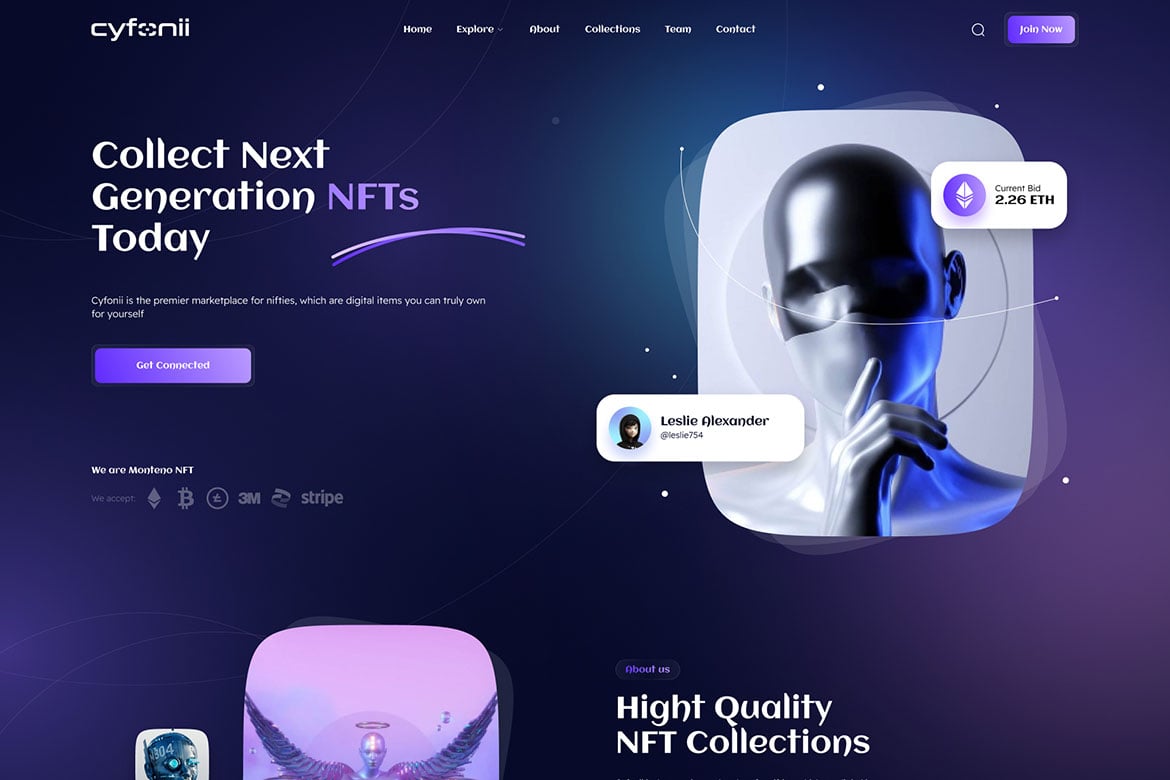 Cyfonii - Template Website Portofolio NFT yang Menarik