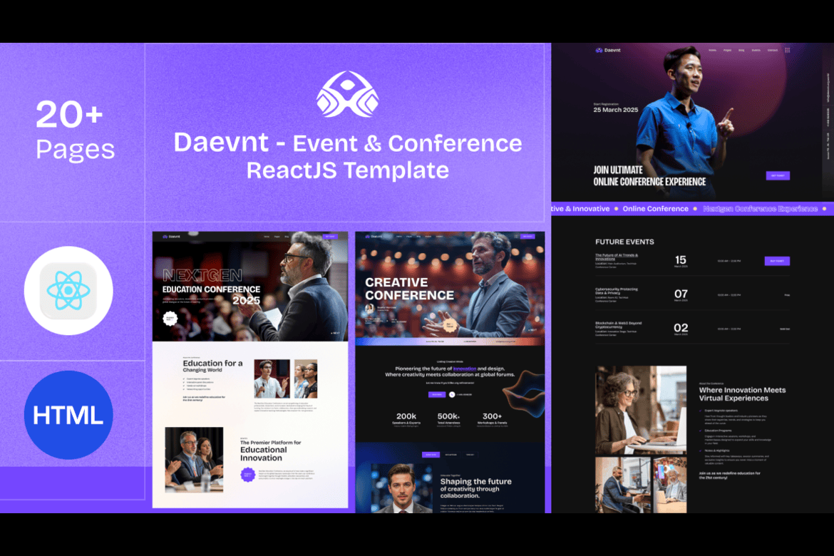 Daevnt - Template Website Event & Konferensi ReactJS Modern