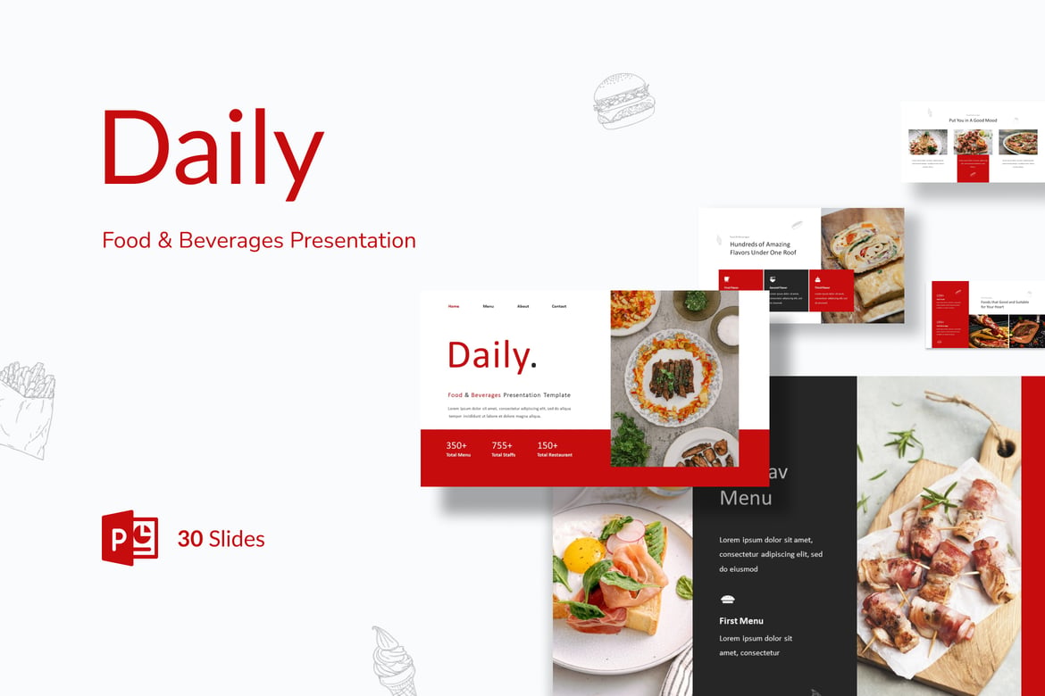 Template PowerPoint Harian untuk Presentasi Makanan & Minuman yang Menarik