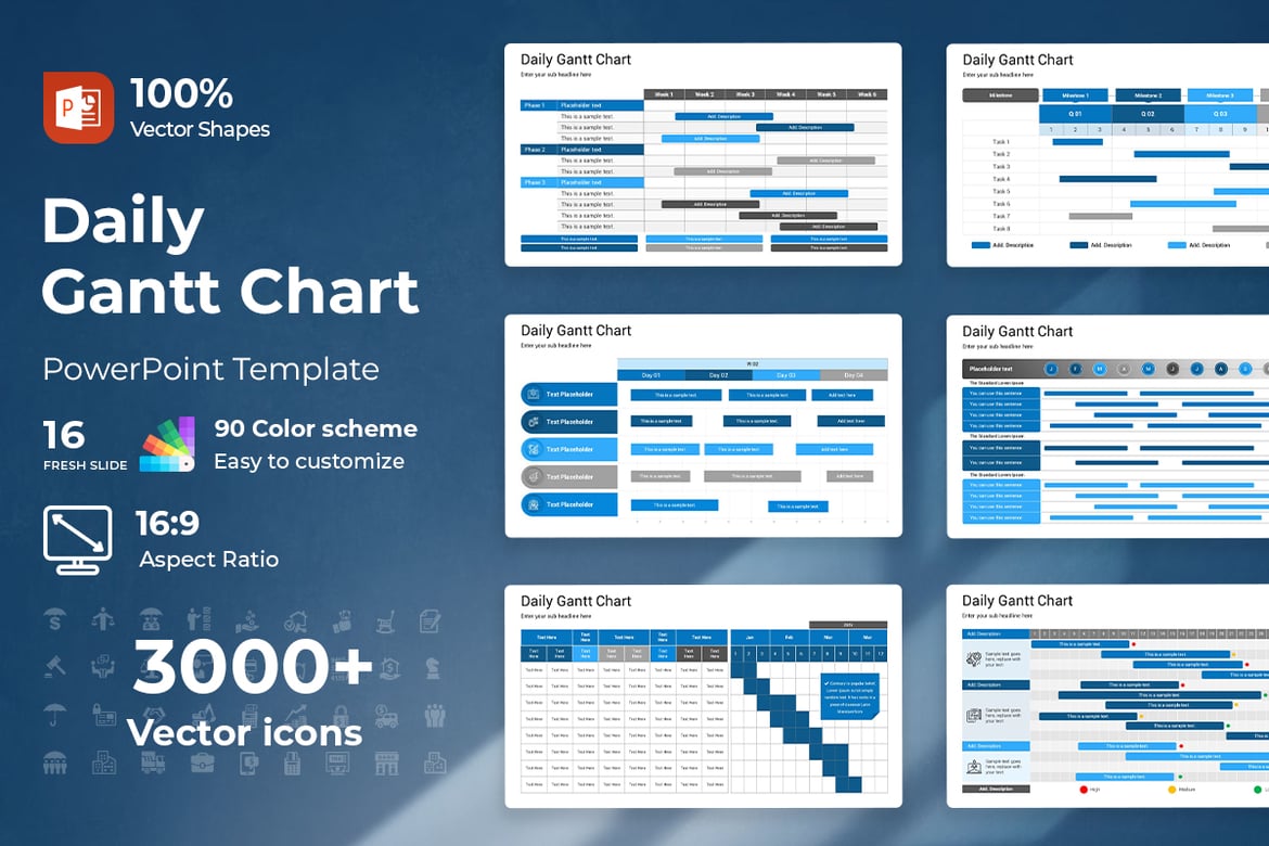 Template Presentasi Gantt Chart Harian yang Menarik