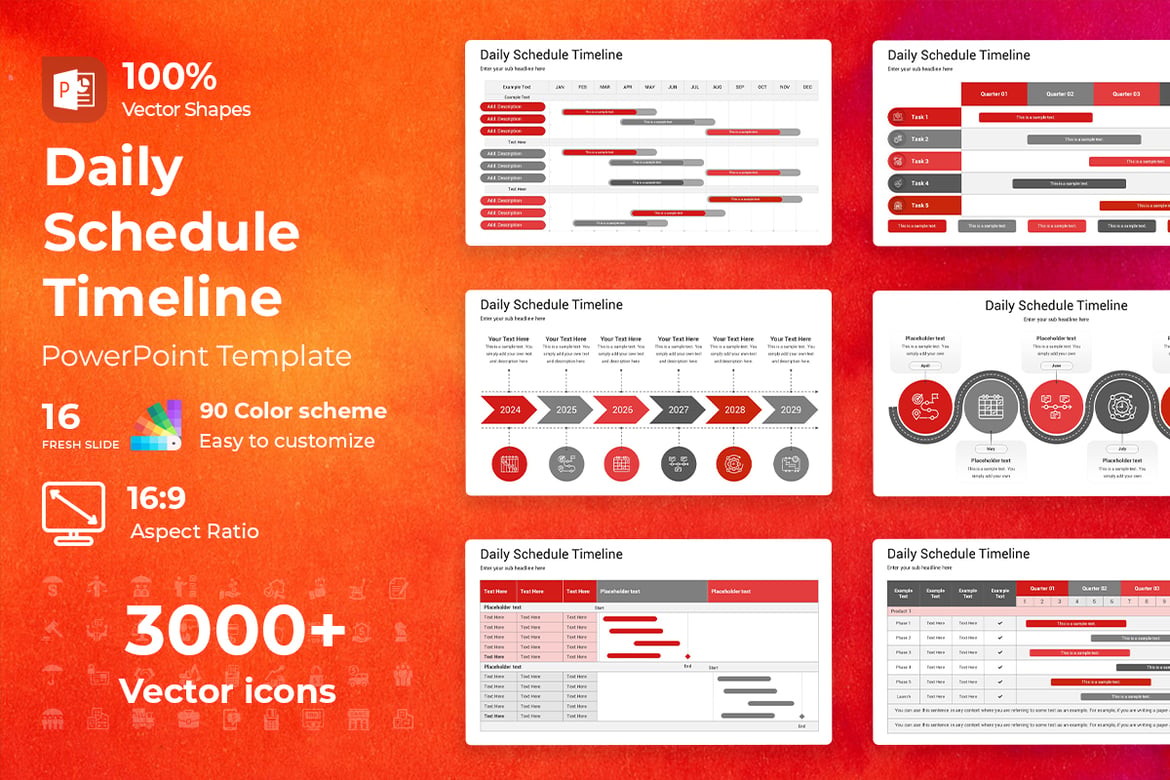 Template PowerPoint Timeline Jadwal Harian yang Menarik