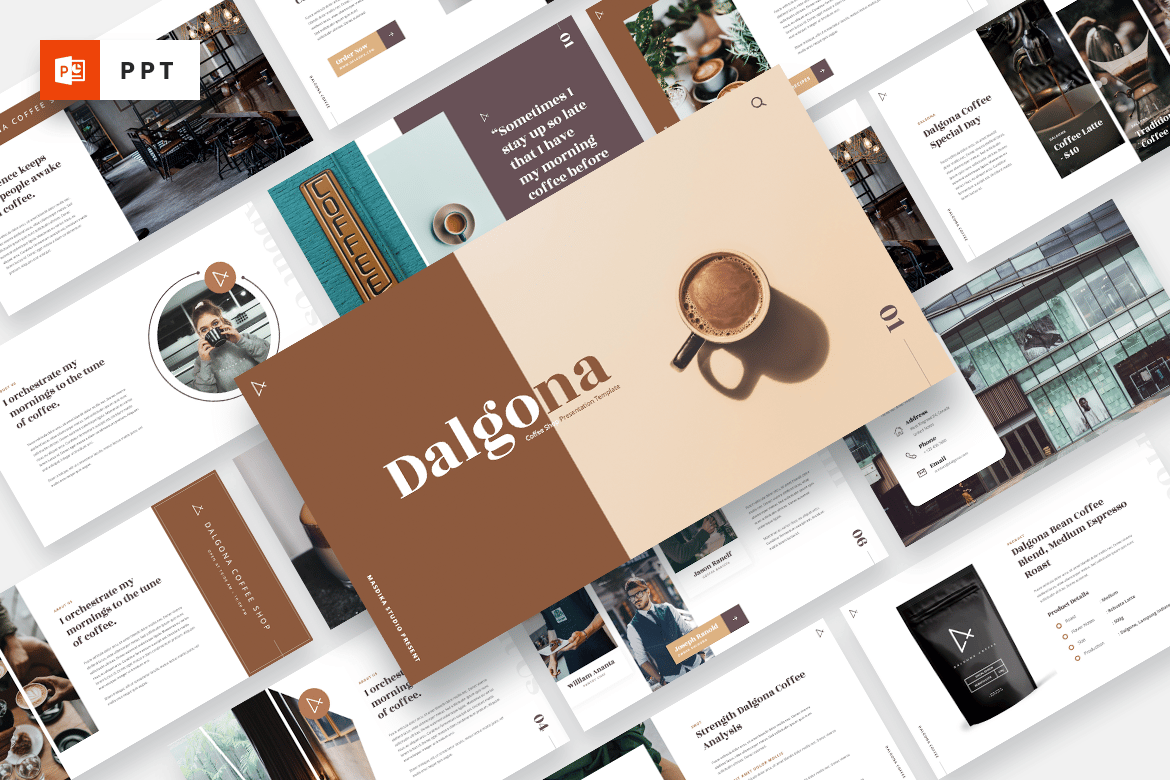 Template PowerPoint Dalgona - Desain Modern untuk Kafe dan Kedai Kopi