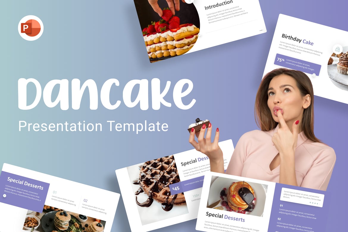 Template PowerPoint Dancake untuk Presentasi Makanan yang Menarik
