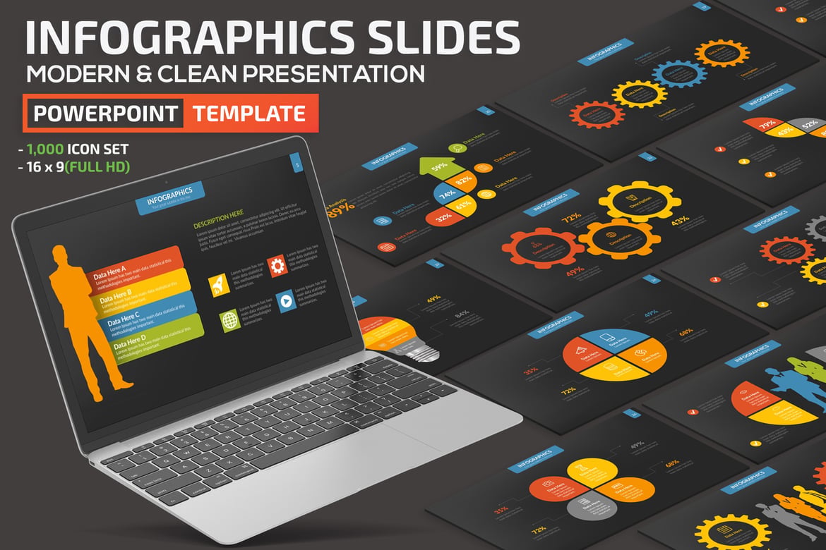 Template Presentasi PowerPoint Infografis Gelap yang Menarik