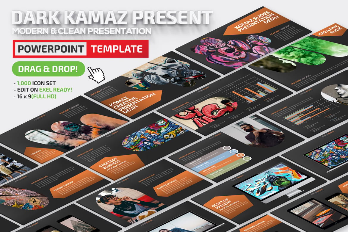 Template Presentasi Powerpoint Dark Komaz yang Menarik dan Efektif