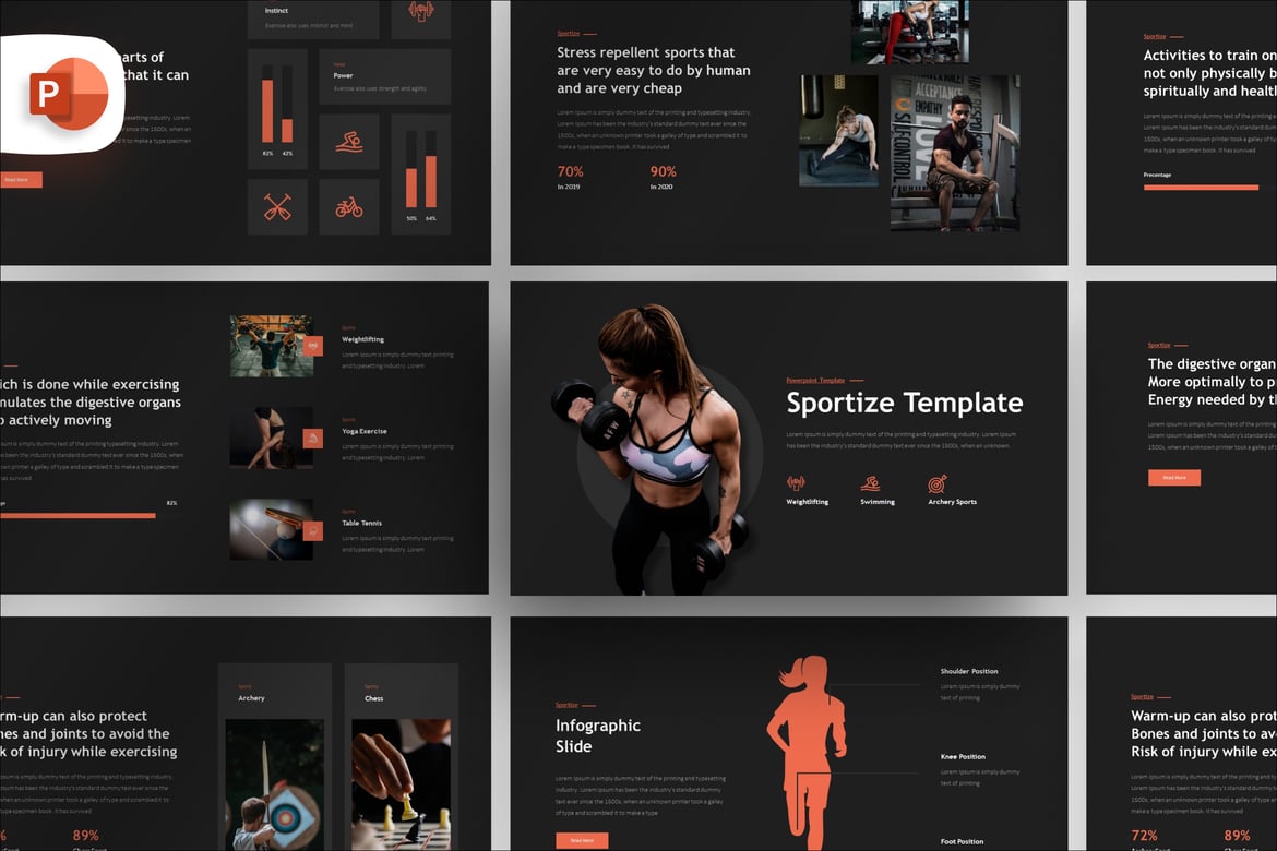 Template Presentasi PowerPoint Sportize Minimalis Gelap yang Stylish