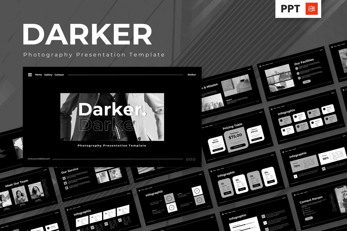Template Presentasi PowerPoint Darker untuk Fotografi yang Menawan