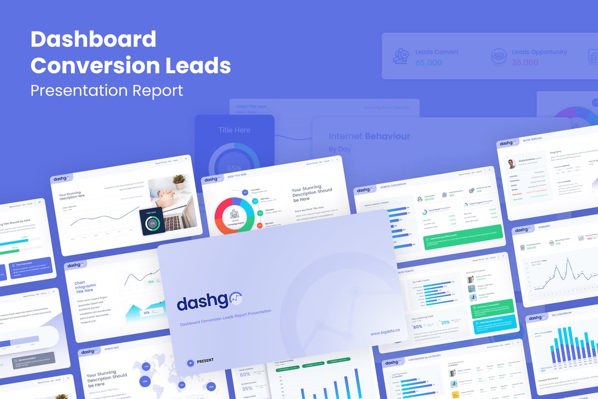 Template PowerPoint Dashboard Konversi Leads yang Menarik