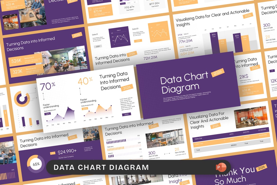Template Presentasi PowerPoint Diagram Data yang Modern dan Profesional