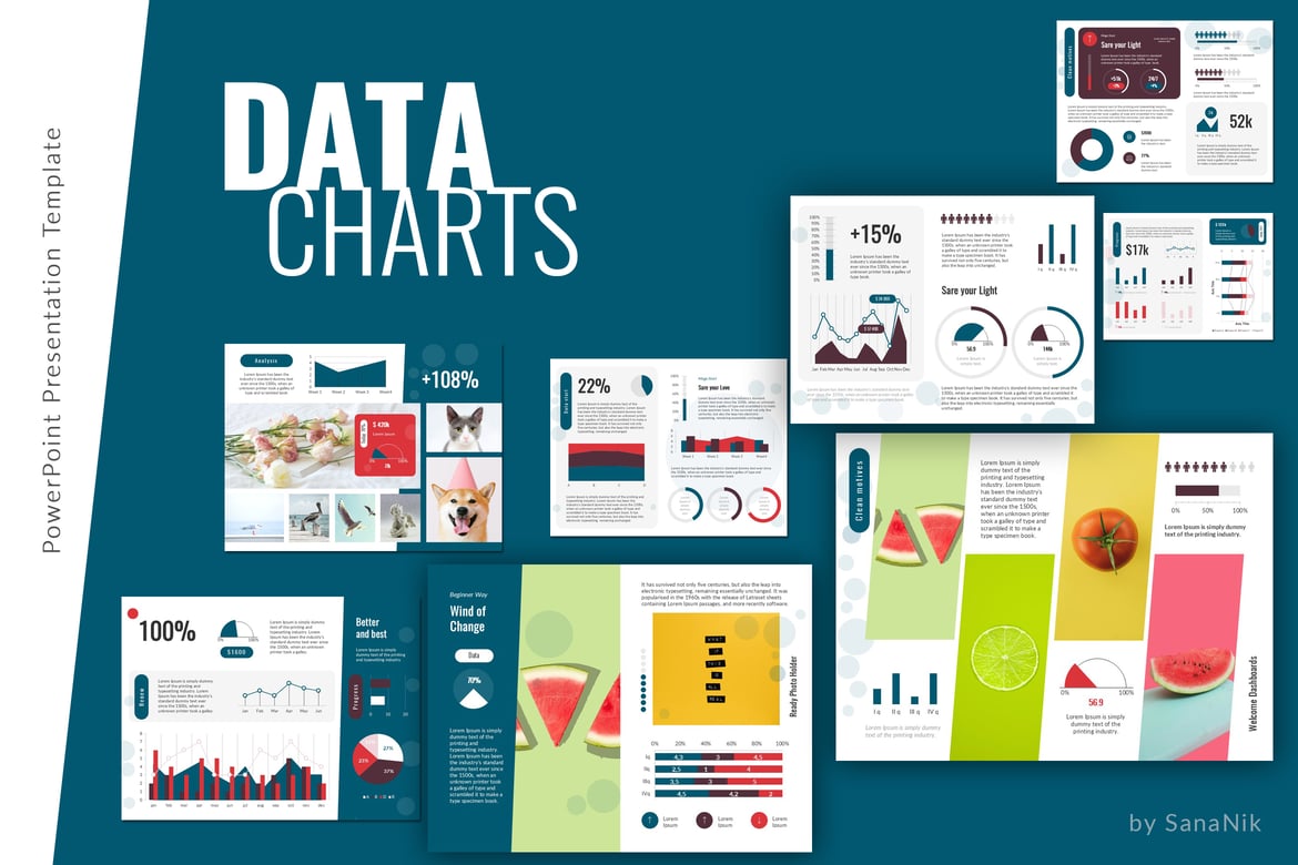 Template PowerPoint Grafik Data 4:3 yang Menarik