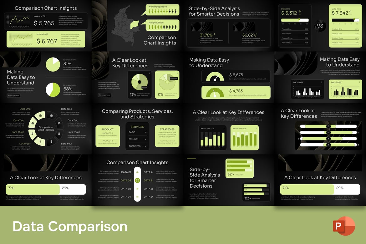 Template PowerPoint Perbandingan Data yang Menarik