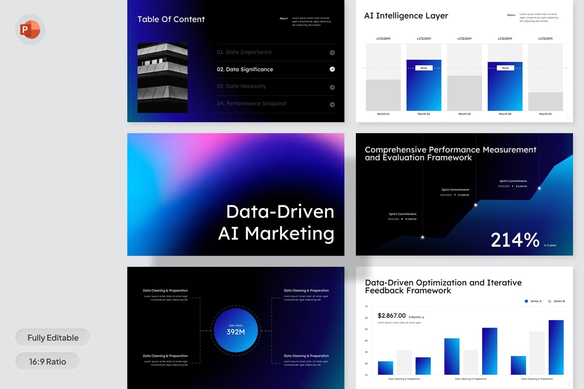 Template PowerPoint Otomatisasi Pemasaran AI Berbasis Data yang Modern