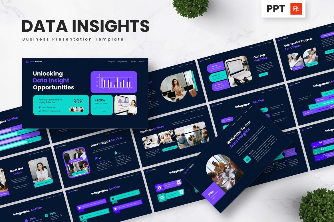 Template Presentasi PowerPoint Data Insights untuk Bisnis