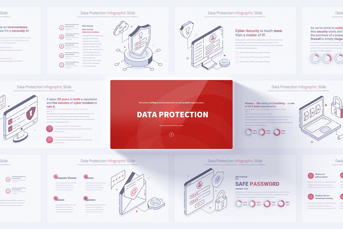 Template PowerPoint Infografis Perlindungan Data yang Menarik dan Profesional