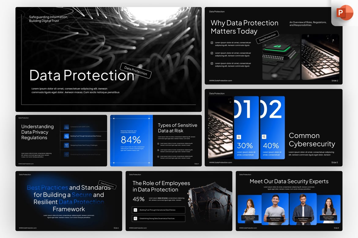 Template PowerPoint Perlindungan Data yang Profesional