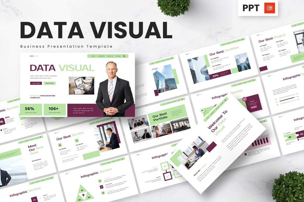 Template Powerpoint Bisnis Data Visual yang Menarik