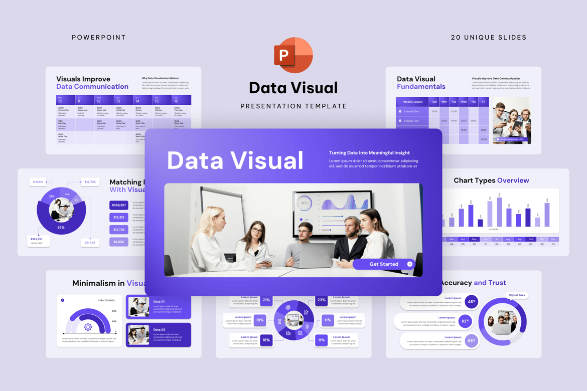 Template Presentasi PowerPoint Data Visual yang Menarik