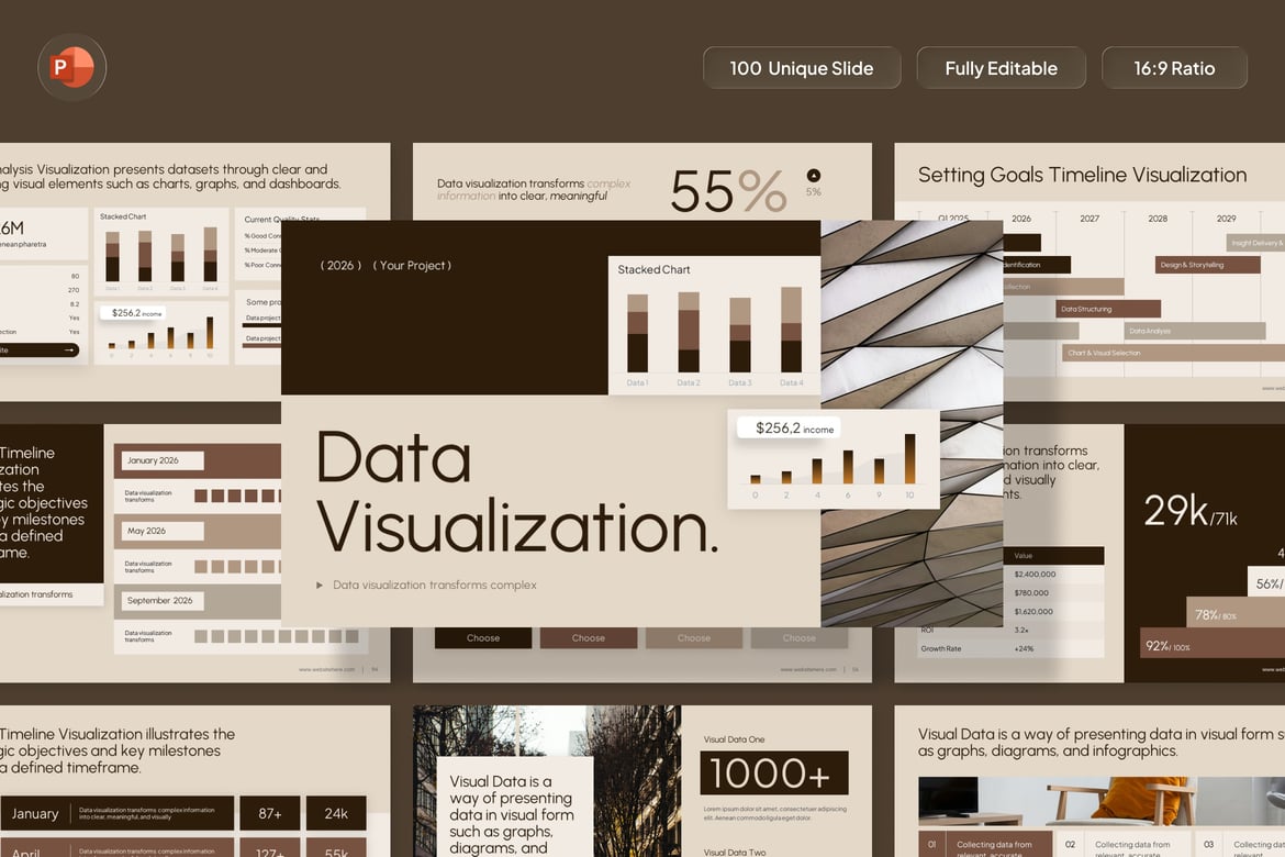 Template PowerPoint Visualisasi Data yang Modern dan Minimalis
