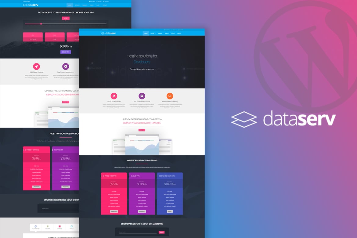 Dataserv - Tema WordPress Hosting Profesional yang Menarik