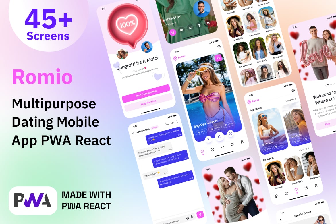 Template Web PWA React untuk Aplikasi Kencan - Romio